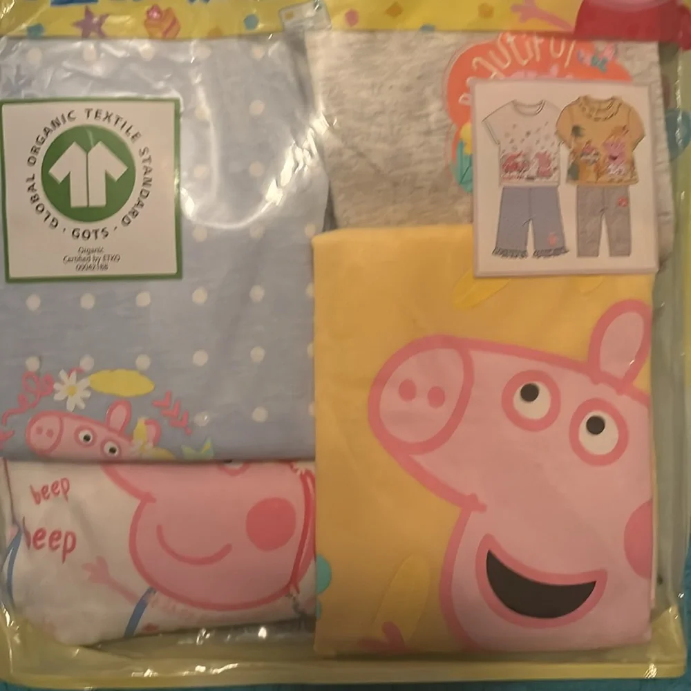 4-pc Peppa Pig toddlers short sleeves 100% organic cotton pajamas sleepw…